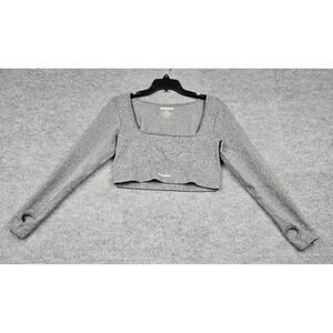 Nova Sport Los Angeles Gray Heathered Long Sleeve Crop Top Thumbholes XL